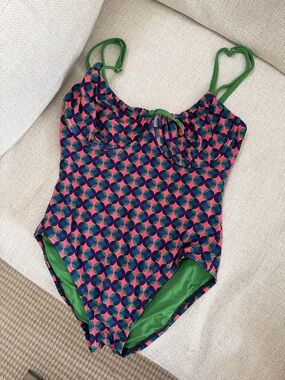 Kate Spade Green & Multicolor Geometric One-Piece Swimsuit